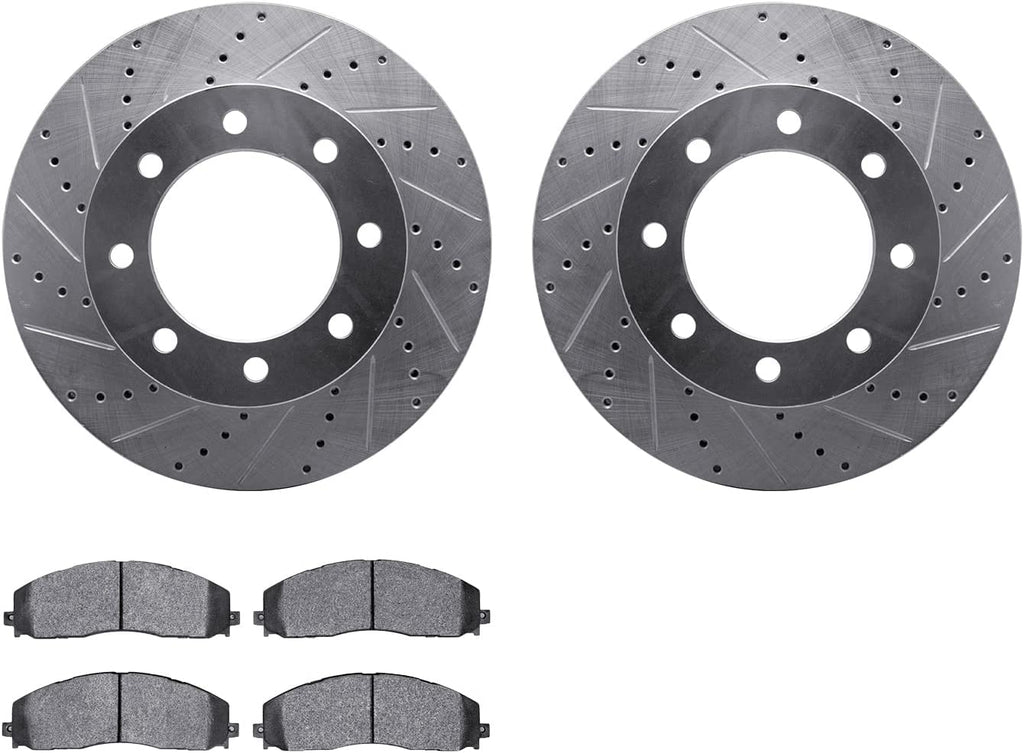 Front Brake Rotors-Drilled and Slotted-Silver with 5000 Advanced Brake Pads 7502-99675