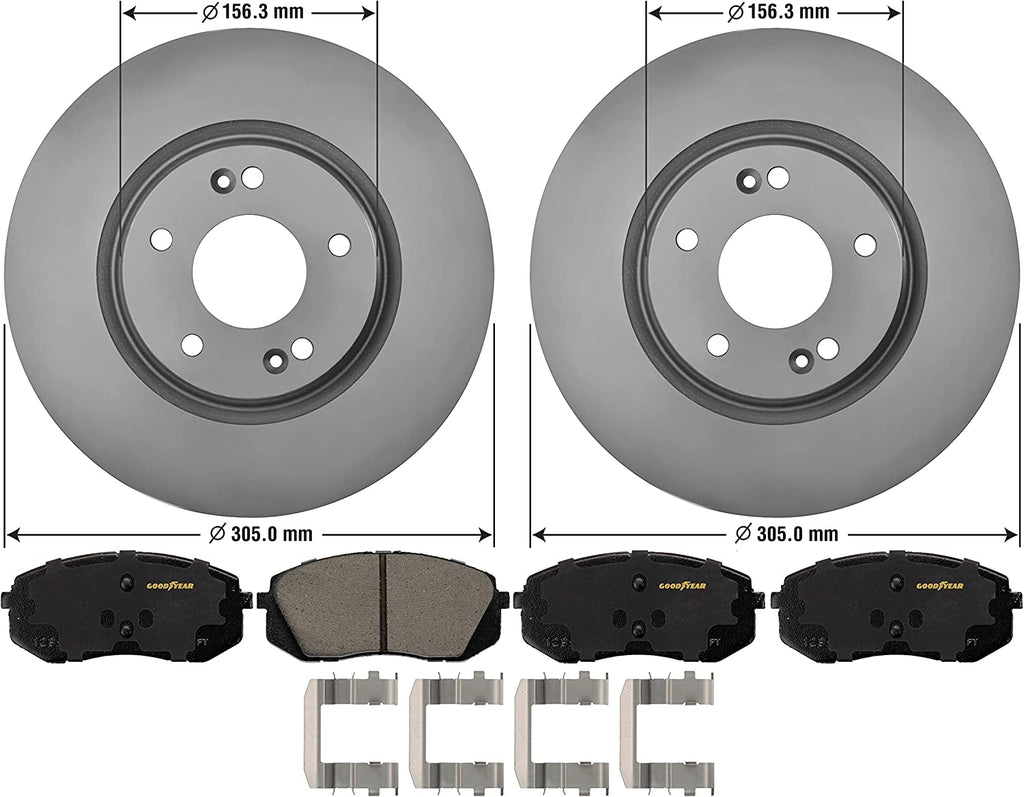 Front Brake Rotors Ceramic Pads for Hyundai Elantra GT Sonata Veloster Goodyear