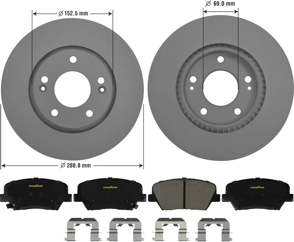 Front Brake Rotors Ceramic Pads Kit for 11-12 Hyundai Elantra Goodyear PRK3620F