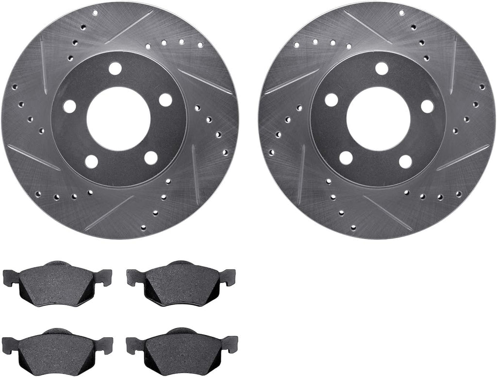Front Brake Rotors-Drilled and Slotted-Silver with 5000 Advanced Brake Pads 7502-54144