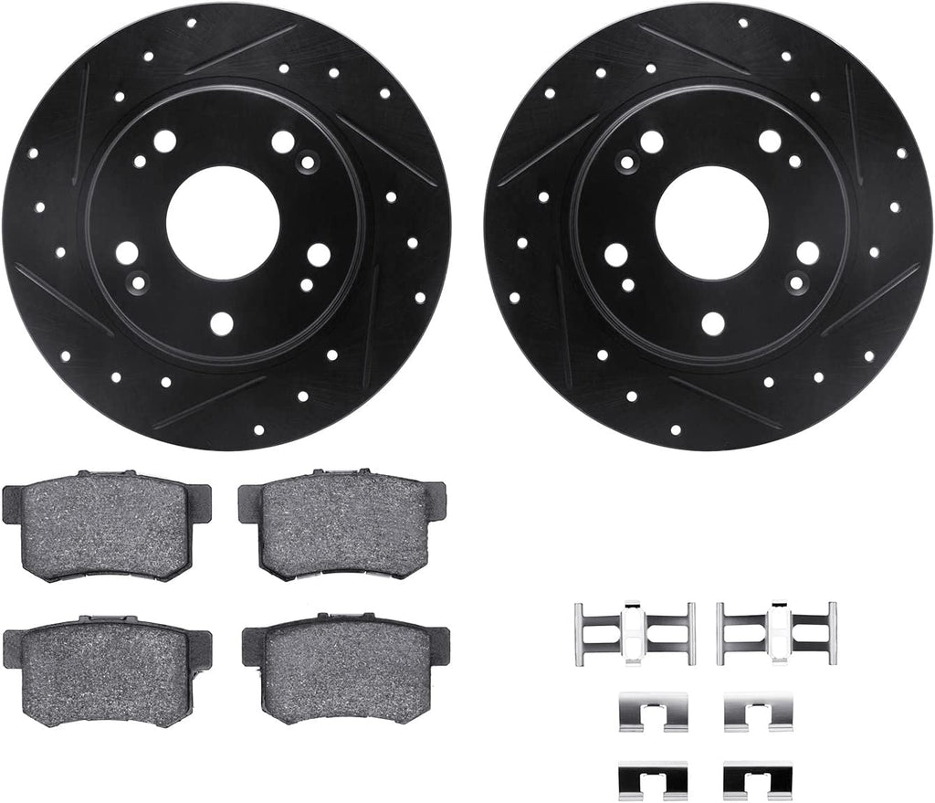 Rear Brake Rotors-Drilled and Slotted-Black with 5000 Advanced Brake Pads Includes Hardware 8512-59049