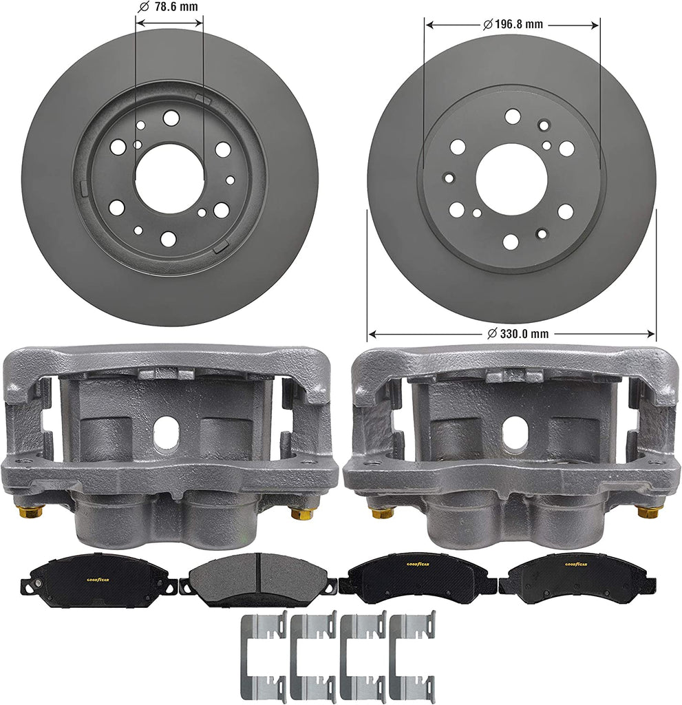 Front Brake Kit Calipers Rotors Ceramic Pads for Chevy & GMC Trucks Goodyear