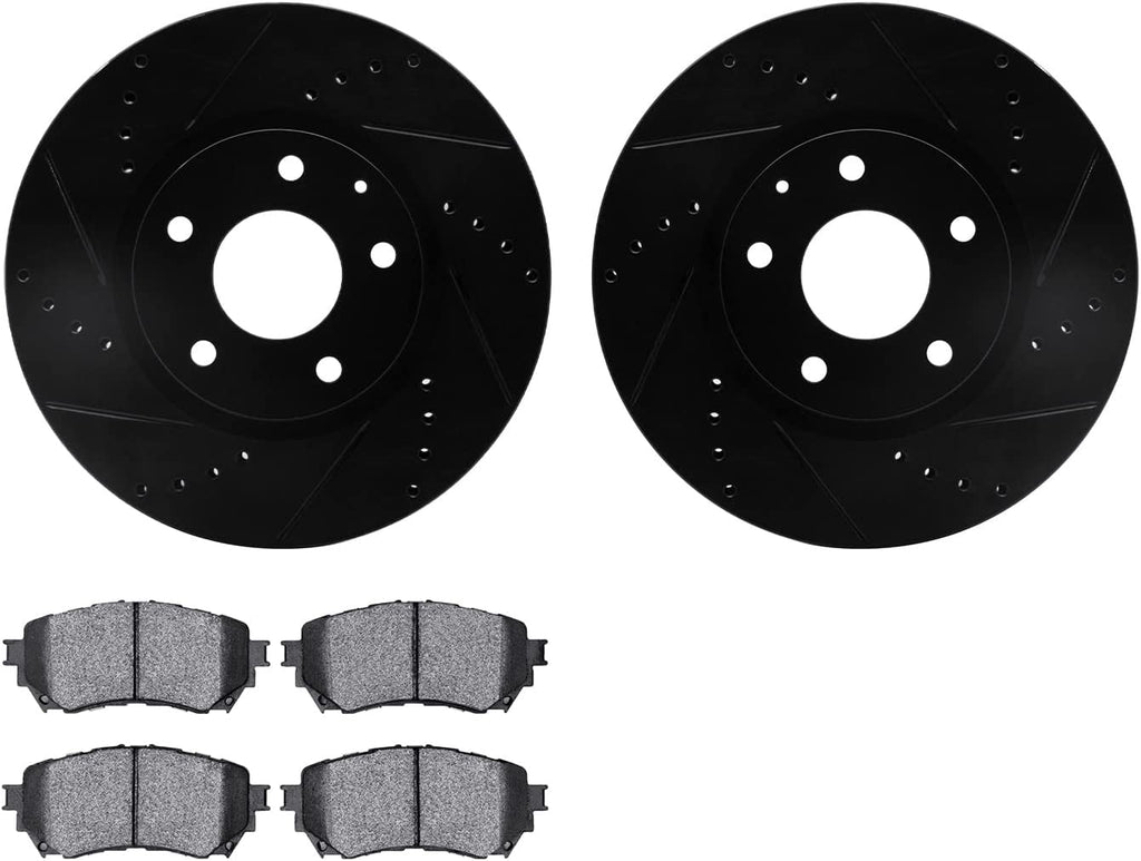 Front Brake Rotors-Drilled and Slotted-Black with 5000 Advanced Brake Pads 8502-80065