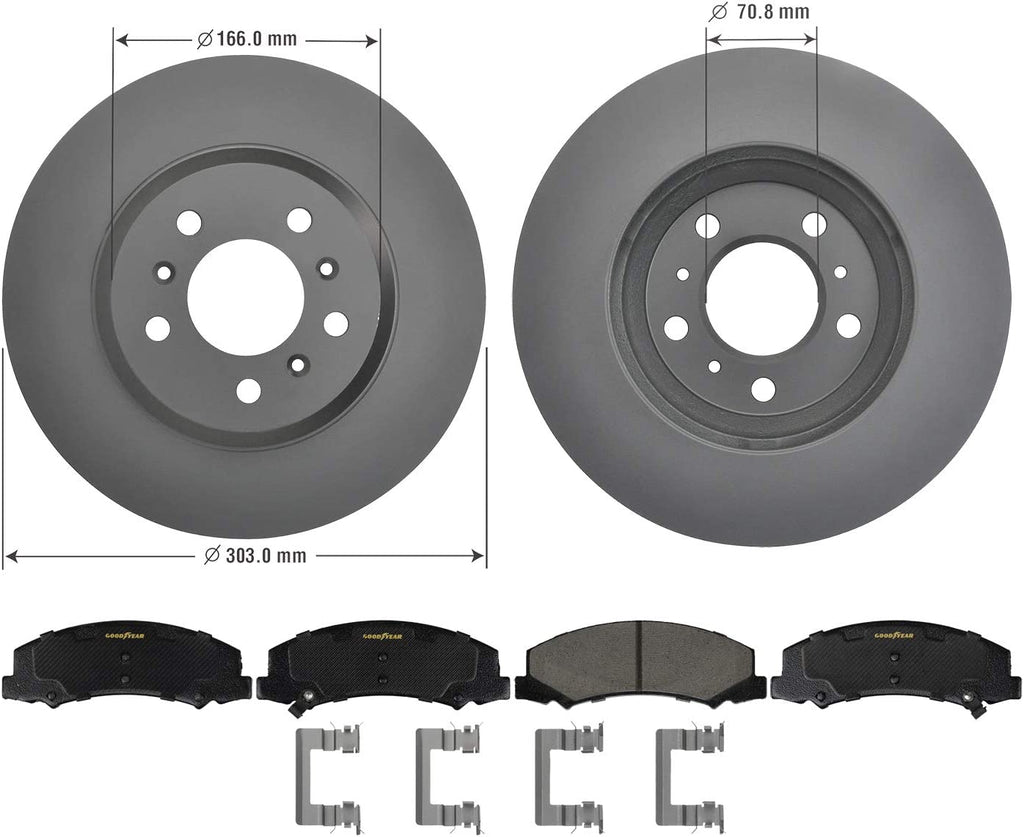 GYD1159 Premium Ceramic Automotive Front Disc Brake Pads Set and 2144064GY Premium Antiox Automotive Vehicle Front Brake Rotor (2 Pack)