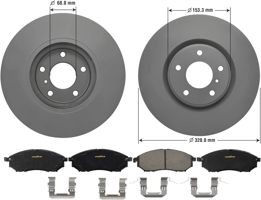Front Brake Rotors & Ceramic Pads Kit for Nissan & Infiniti Goodyear PRK68818F