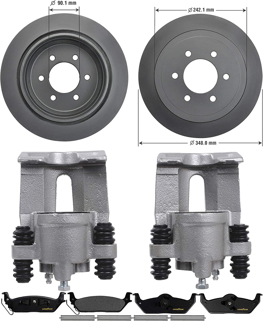 Rear Brake Kit Calipers Rotors Ceramic Brakes for 04-11 Ford F-150 Goodyear