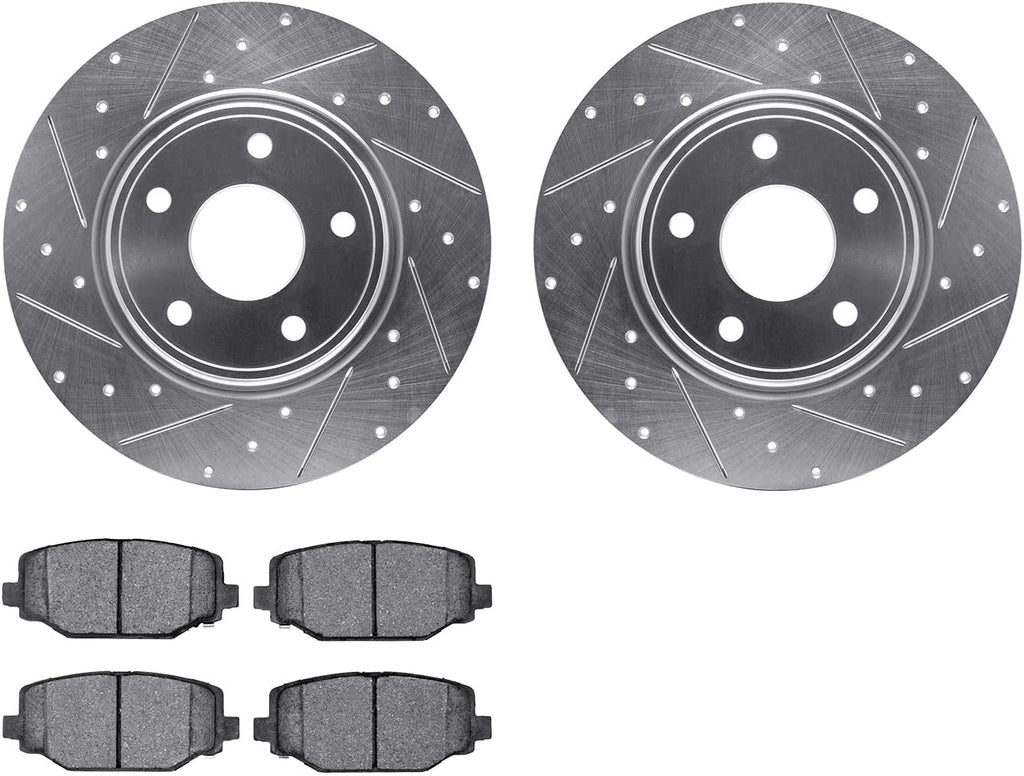 Rear Brake Rotors-Drilled and Slotted-Silver with 5000 Euro Ceramic Brake Pads 7602-40004