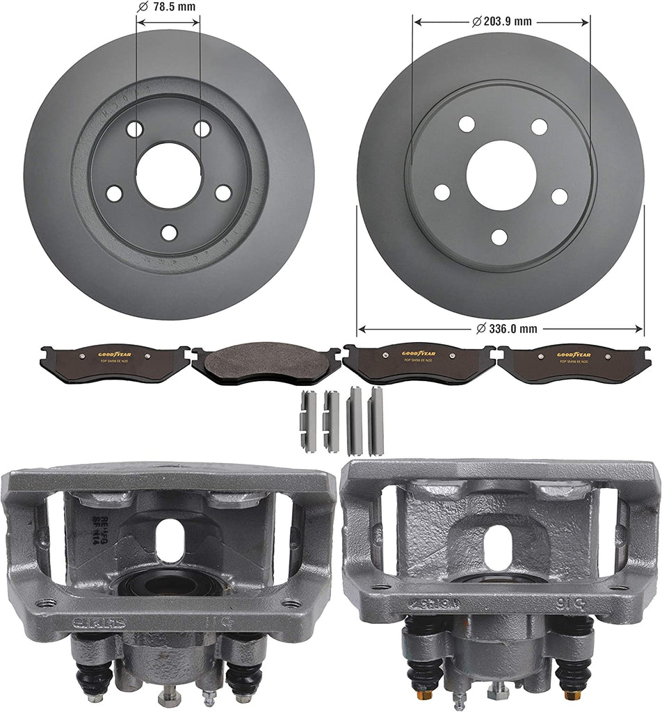 Front Brake Kit Calipers Rotors Ceramic Pads for Toyota Sequoia Tundra Goodyear