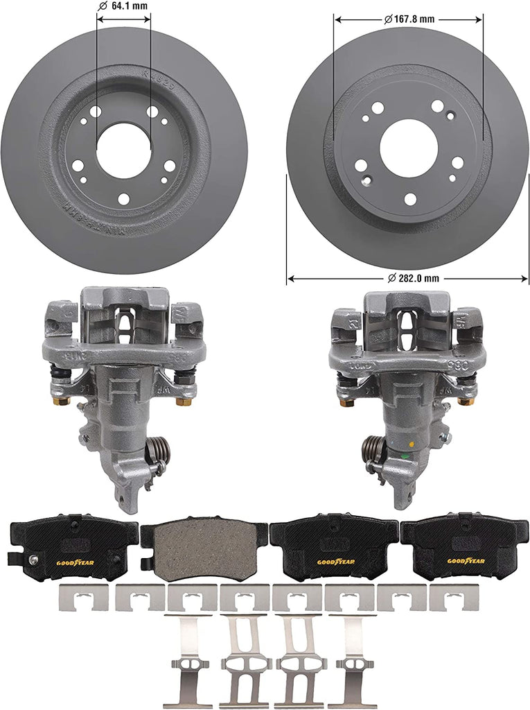 Rear Brake Kit Calipers Rotors Ceramic Pads for 06-07 Honda Accord Goodyear