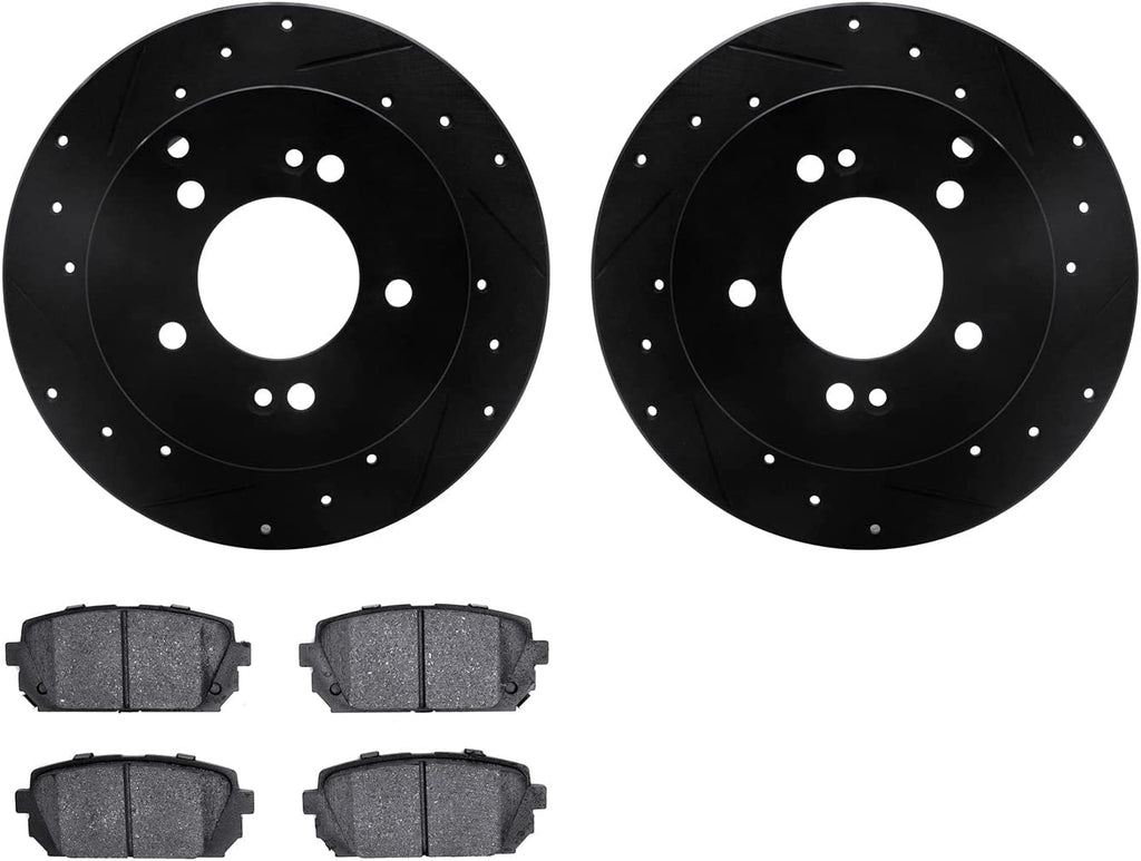 Rear Brake Rotors-Drilled and Slotted-Black with 5000 Advanced Brake Pads 8502-21008