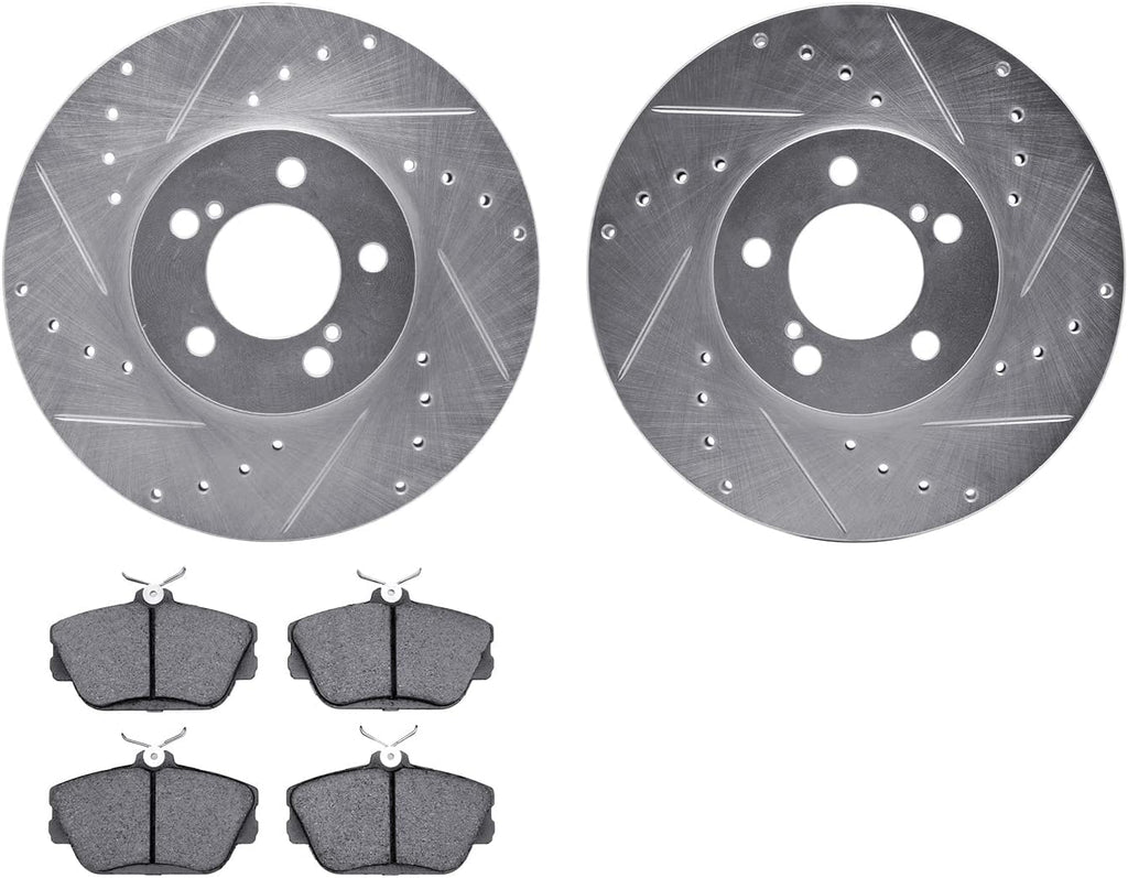 Front Brake Rotors-Drilled and Slotted-Silver with 5000 Advanced Brake Pads 7502-54339