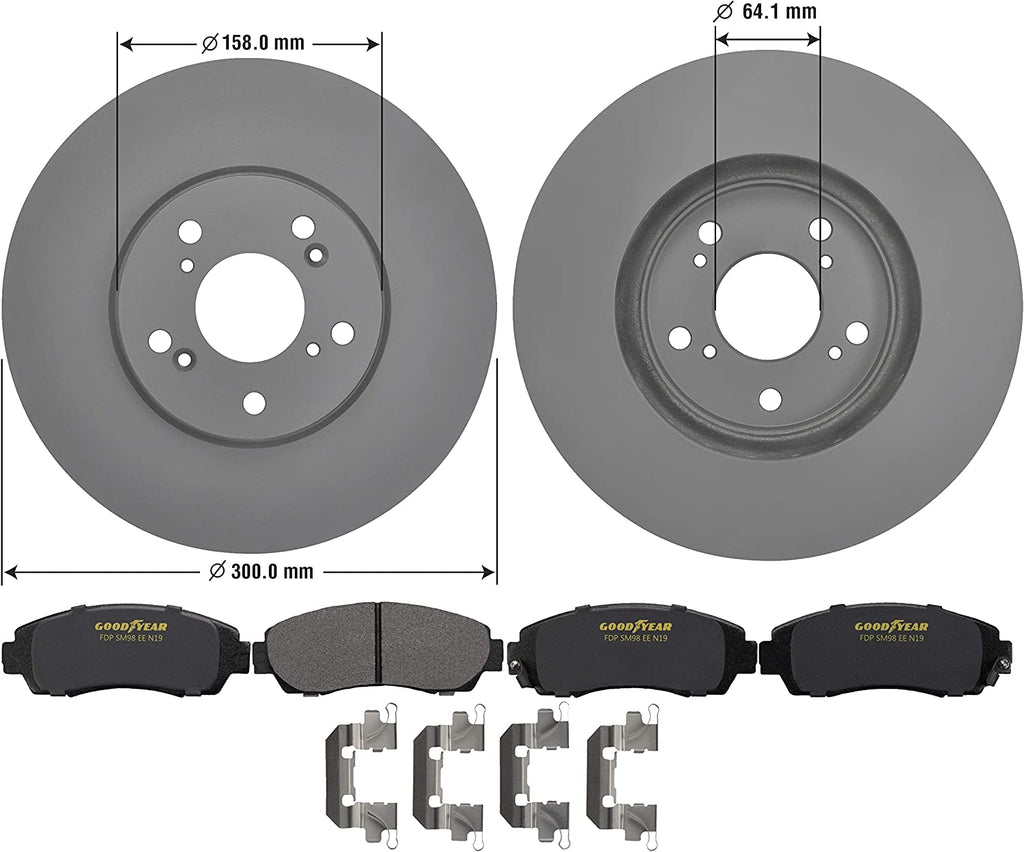 Front Brake Rotors & Ceramic Pads Kit for Honda Accord & Crosstour Goodyear