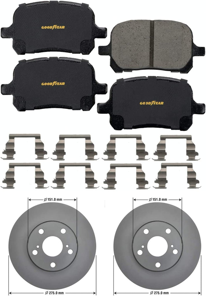 GYD707 Premium Ceramic Automotive Front Disc Brake Pads Set and 212742GY Premium Antiox Automotive Vehicle Front Brake Rotor (2 Pack)