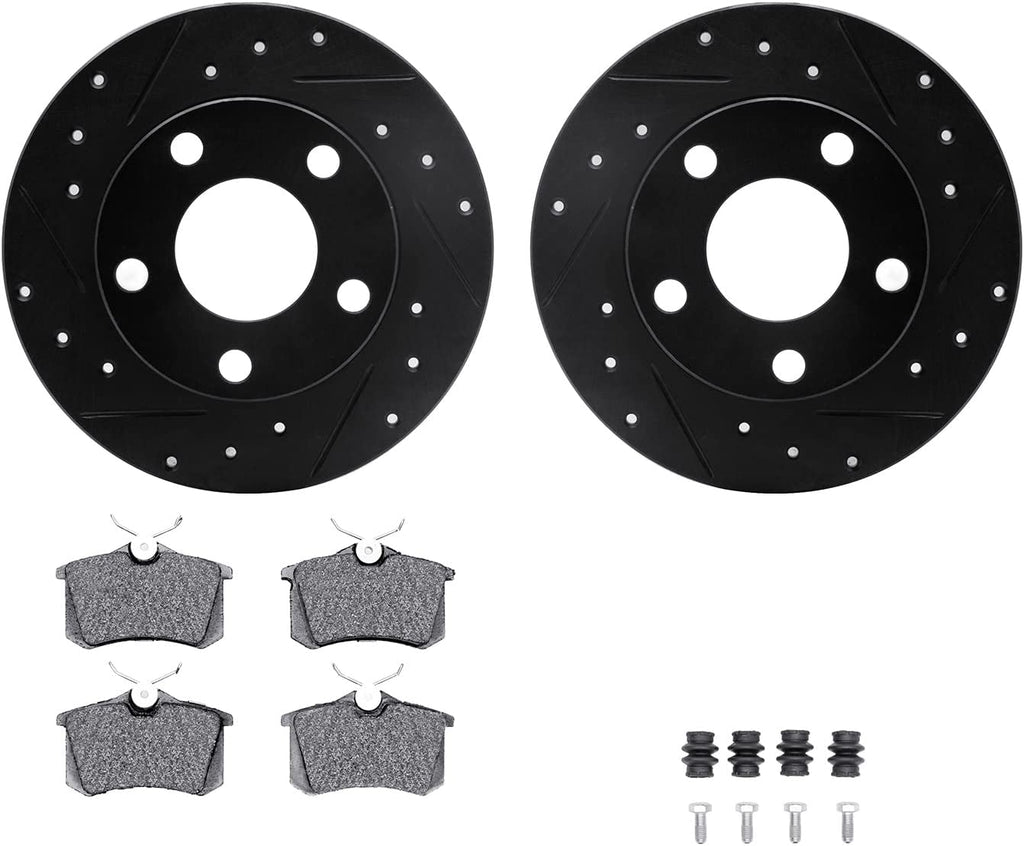 Rear Brake Rotors-Drilled and Slotted-Black with 5000 Advanced Brake Pads Includes Hardware 8512-73025