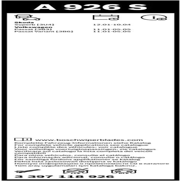 Bosch A926S Aerotwin Wiper Blade, Black