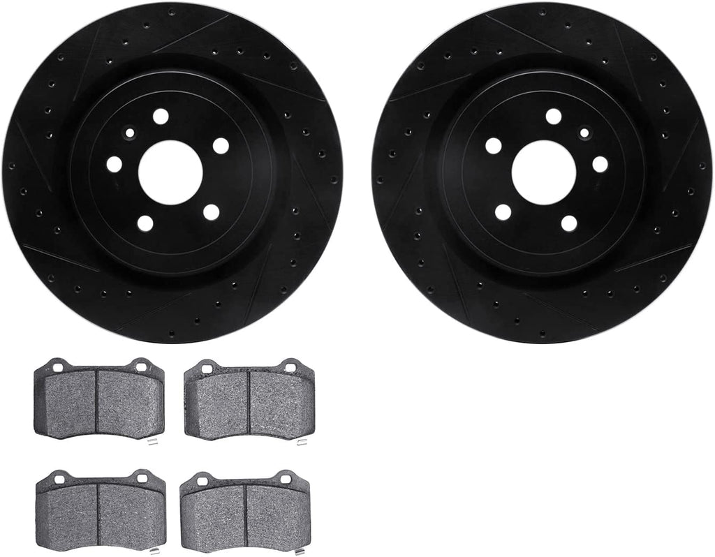 Rear Brake Rotors-Drilled and Slotted-Black with 5000 Advanced Brake Pads 8502-47217