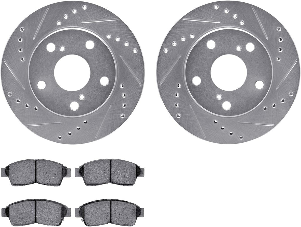 Front Brake Rotors-Drilled and Slotted-Silver with 5000 Advanced Brake Pads 7502-76038