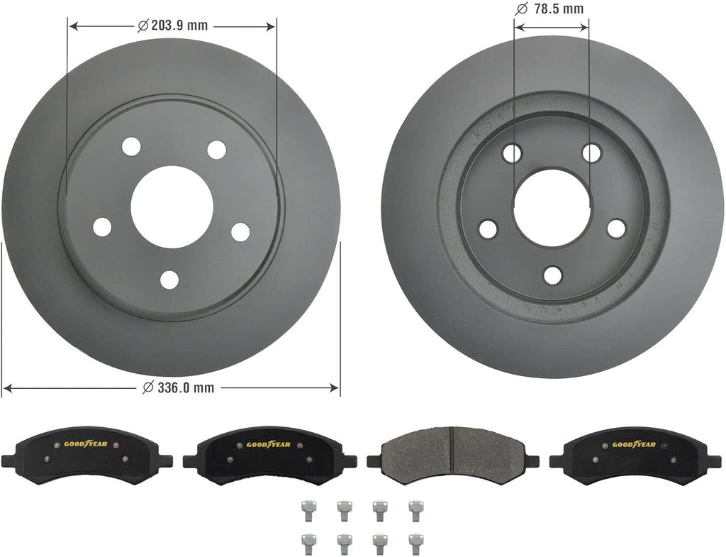 GYD1084 Automotive Carbon Ceramic Truck and SUV Front Brake Pads Bundle with  214114GY 2 Pack Antiox Automotive Vehicle Vented Front Brake Rotor