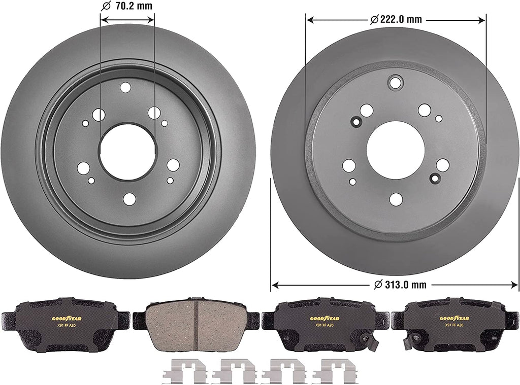Rear Brake Rotors & Ceramic Pads for 2005-2010 Honda Odyssey Goodyear PRK59795R