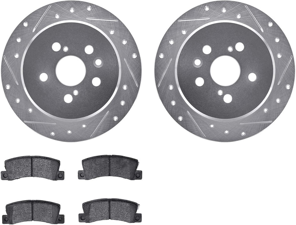 Rear Brake Rotors-Drilled and Slotted-Silver with 5000 Advanced Brake Pads 7502-76026