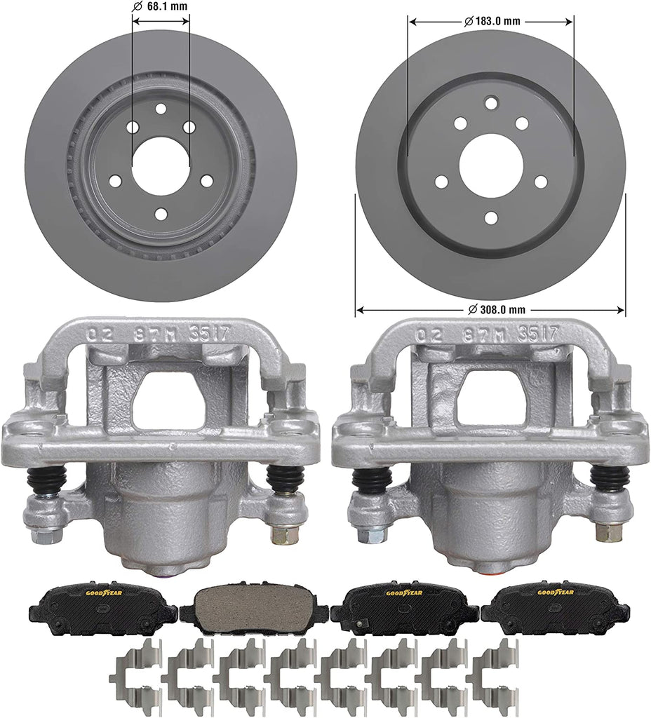 Rear Brake Kit Calipers Rotors Ceramic Pads for Pads Nissan & Infiniti Goodyear