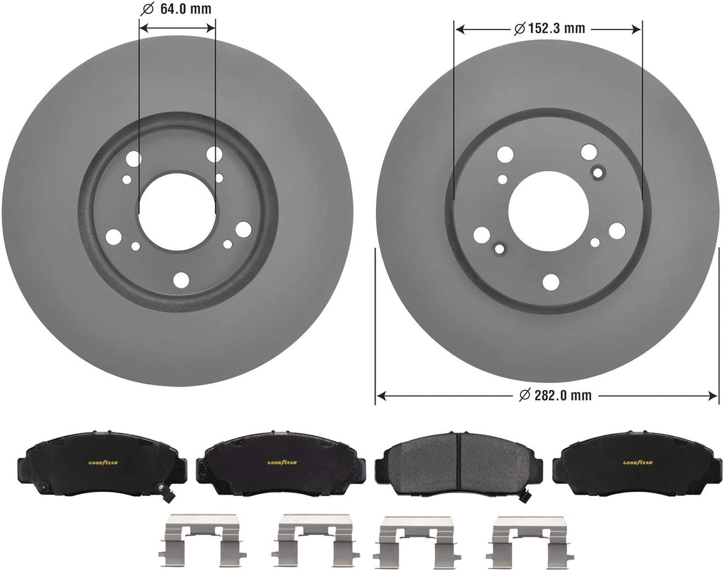 Front Brake Rotors & Ceramic Pads Kit for 05-11 Honda Civic Accord Goodyear