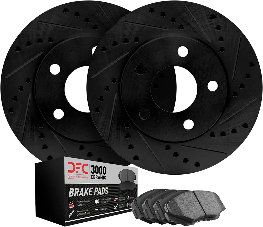Front Brake Rotors-Drilled and Slotted-Black with 3000 Series Ceramic Brake Pads 8302-93001