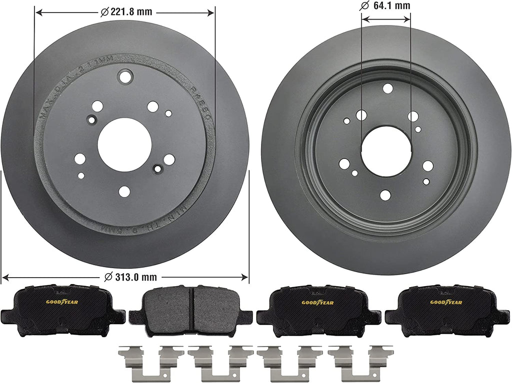 Rear Brake Rotors & Carbon-Ceramic Pads Kit for Acura MDX Honda Pilot Goodyear