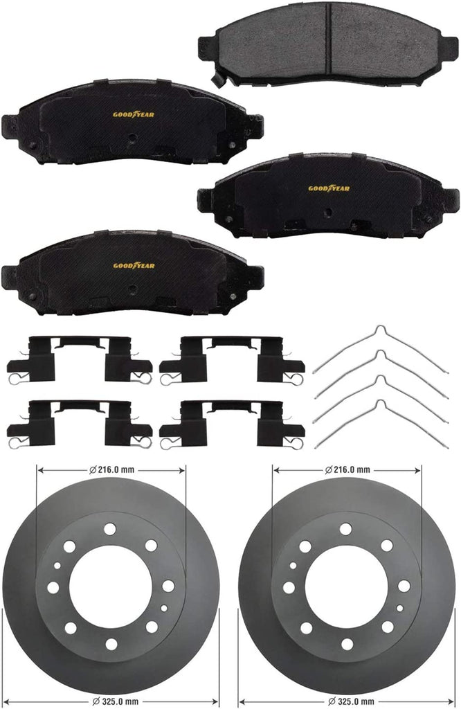 GYD1092 Automotive Carbon Ceramic Truck and SUV Front Brake Pads and 2144036GY Antiox Automotive Vehicle Vented Front Brake Rotor (2 Pack)