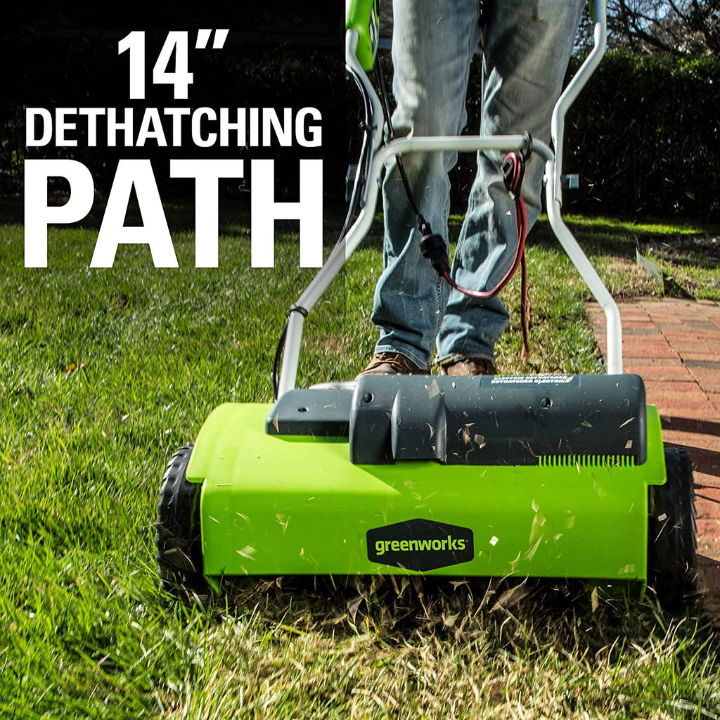 Greenworks 10 Amp 14” Corded Electric Dethatcher (Stainless Steel Tines)