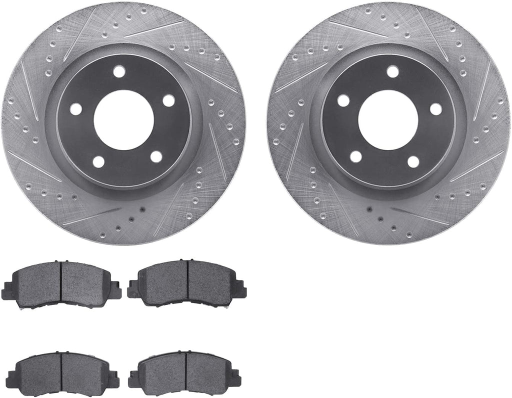 Front Brake Rotors-Drilled and Slotted-Silver with 5000 Advanced Brake Pads 7502-39014