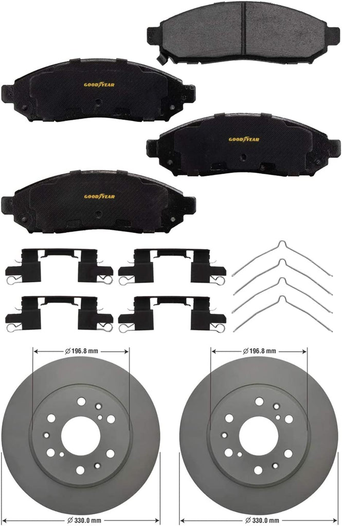 GYD1092 Automotive Carbon Ceramic Truck and SUV Front Brake Pads and 2144034GY Antiox Automotive Vehicle Vented Front Brake Rotor (2 Pack)