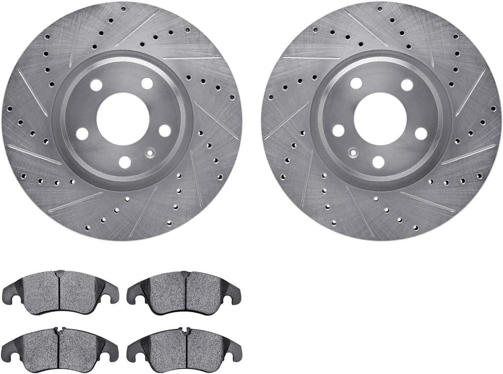 Front Brake Rotors-Drilled and Slotted-Silver with 5000 Advanced Brake Pads 7502-73376