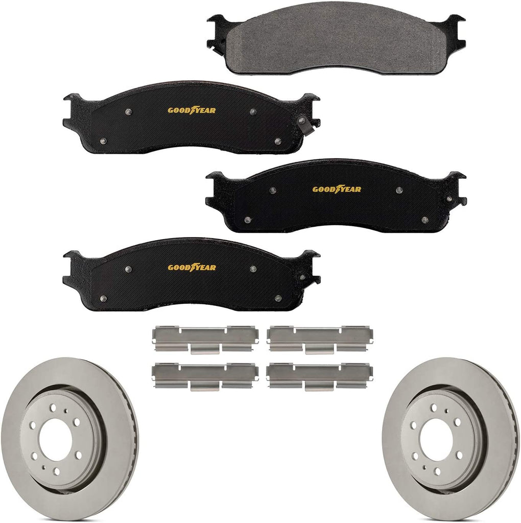 Goodyear anti Ox Polished Front Brake Kits Rotors & Ceramic Pads for Dodge & More PRK40653F