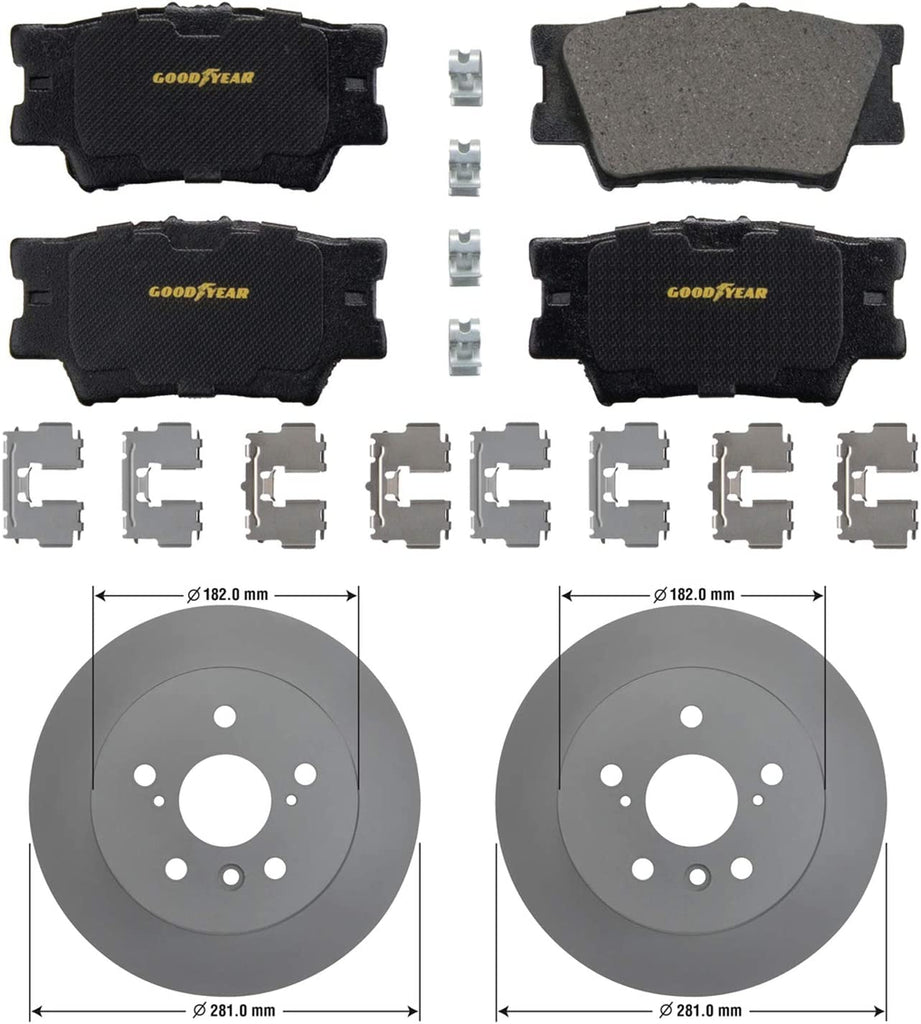 GYD1212 Premium Carbon Ceramic Vehicle Rear Disc Brake Pads Set and 2126098GY Truck and SUV Premium Antiox Coated Rear Brake Rotor (2 Pack)
