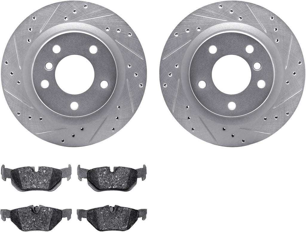 Rear Brake Rotors-Drilled and Slotted-Silver with 5000 Advanced Brake Pads 7502-31068