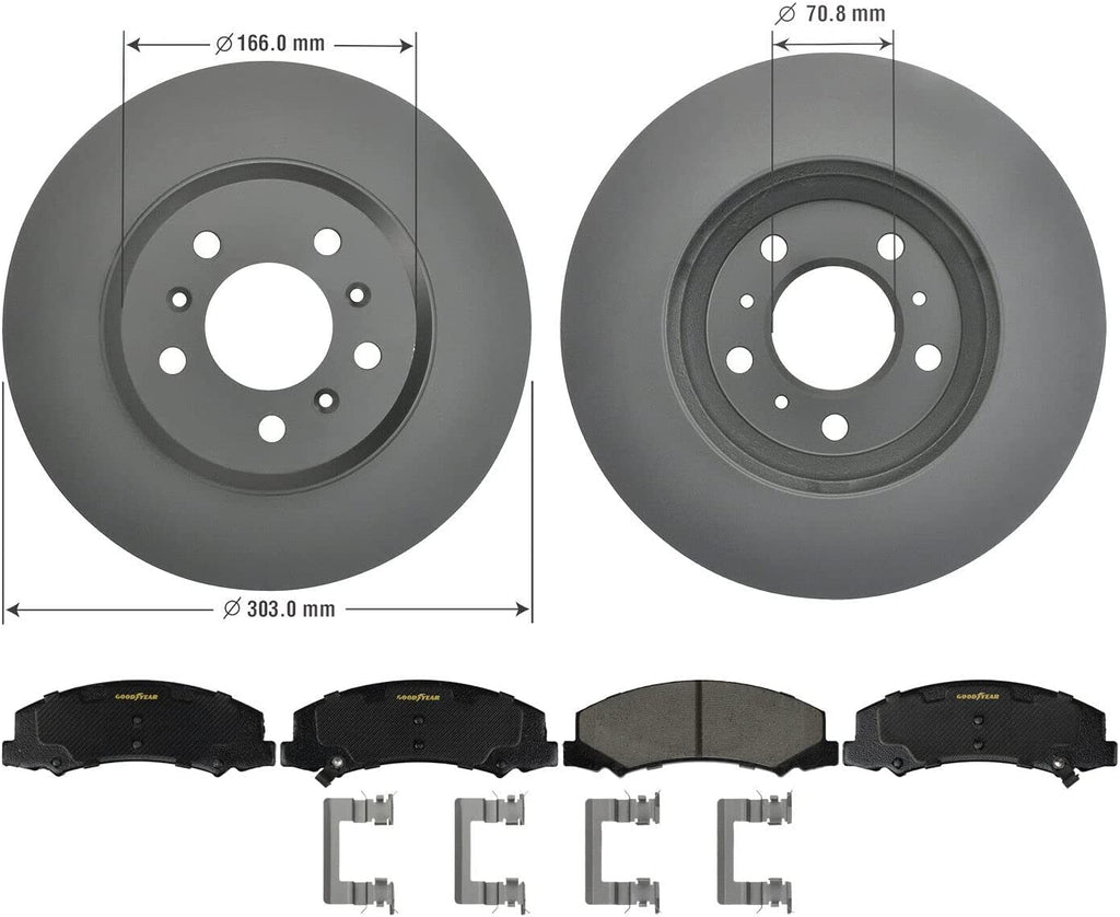 GYD1159 Premium Ceramic Automotive Front Disc Brake Pads Set and 2144064GY Premium Antiox Automotive Vehicle Front Brake Rotor (2 Pack)