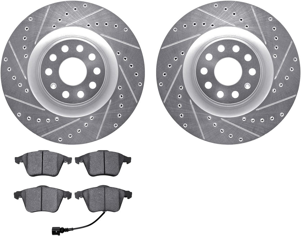 Front Brake Rotors-Drilled and Slotted-Silver with 5000 Advanced Brake Pads 7502-74056