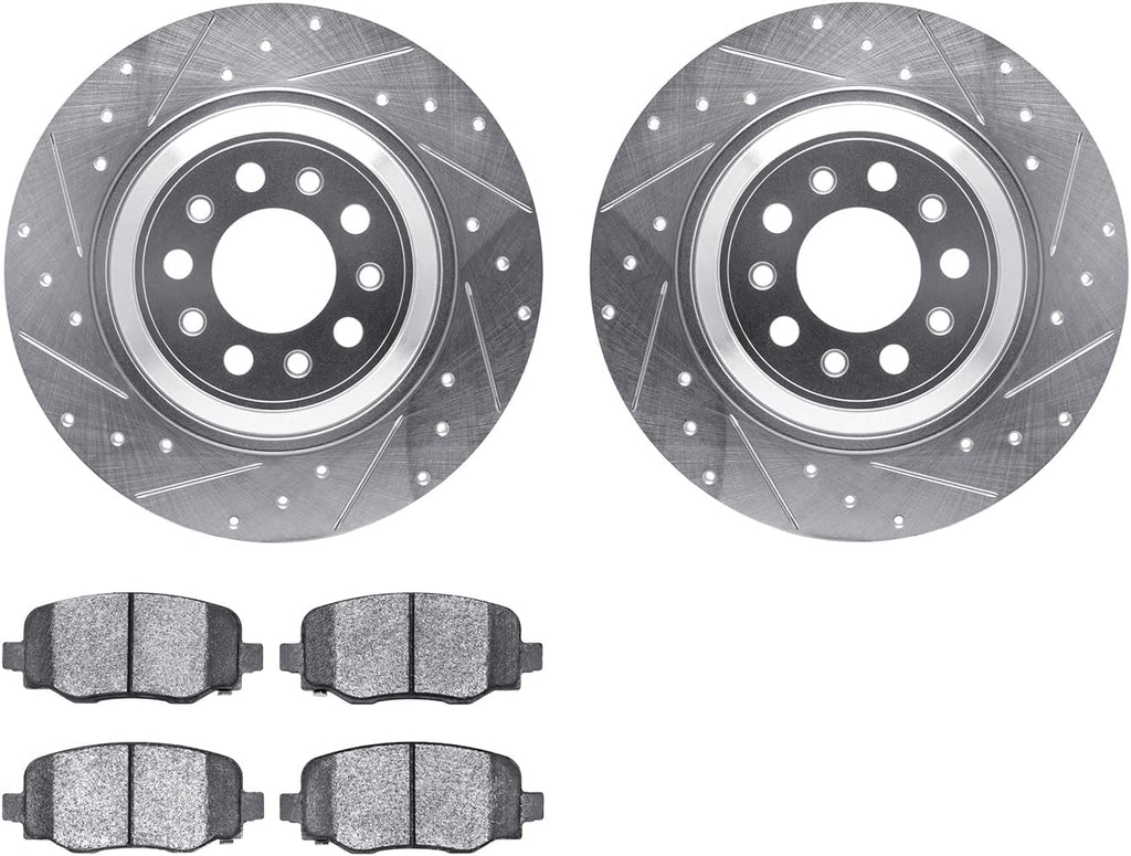 Rear Brake Rotors-Drilled and Slotted-Silver with Ultimate Duty Performance Brake Pads 7402-42011