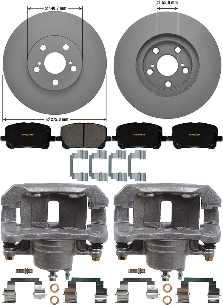 Front Brake Kit Calipers Rotors Ceramic Pads for 03-08 Toyota Corolla Matrix