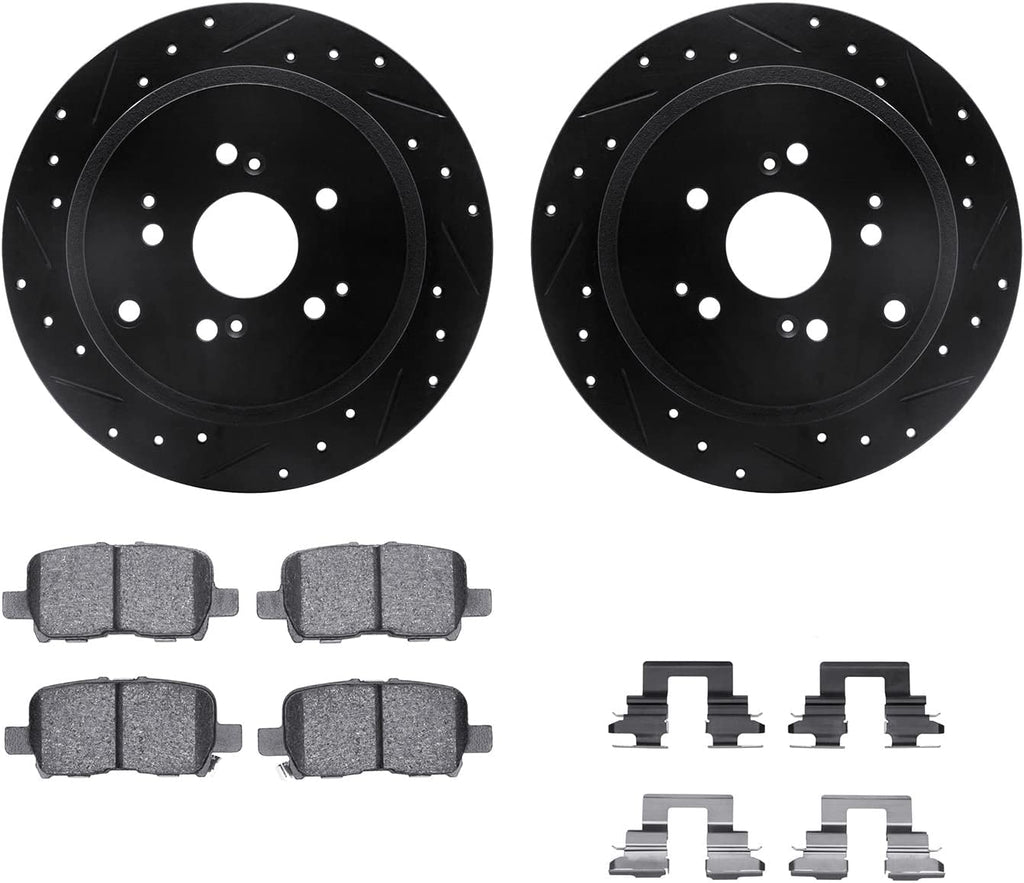 Rear Brake Rotors-Drilled and Slotted-Black with 5000 Advanced Brake Pads Includes Hardware 8512-59062