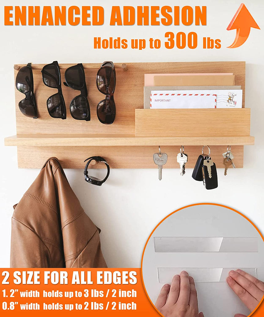 2 Rolls Double Sided Tape Heavy Duty - 240" X 1.2" & 0.8" - Removable Nano Tape for Poster Carpet Picture Hanging Strip Rug Wall Outdoor - Clear & Strong Adhesive Multipurpose Mounting Tape - 20 Feet