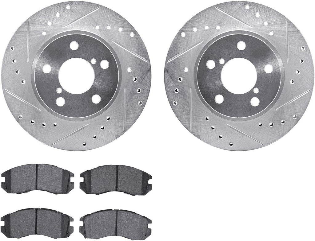 Front Brake Rotors-Drilled and Slotted-Silver with 5000 Advanced Brake Pads 7502-13004