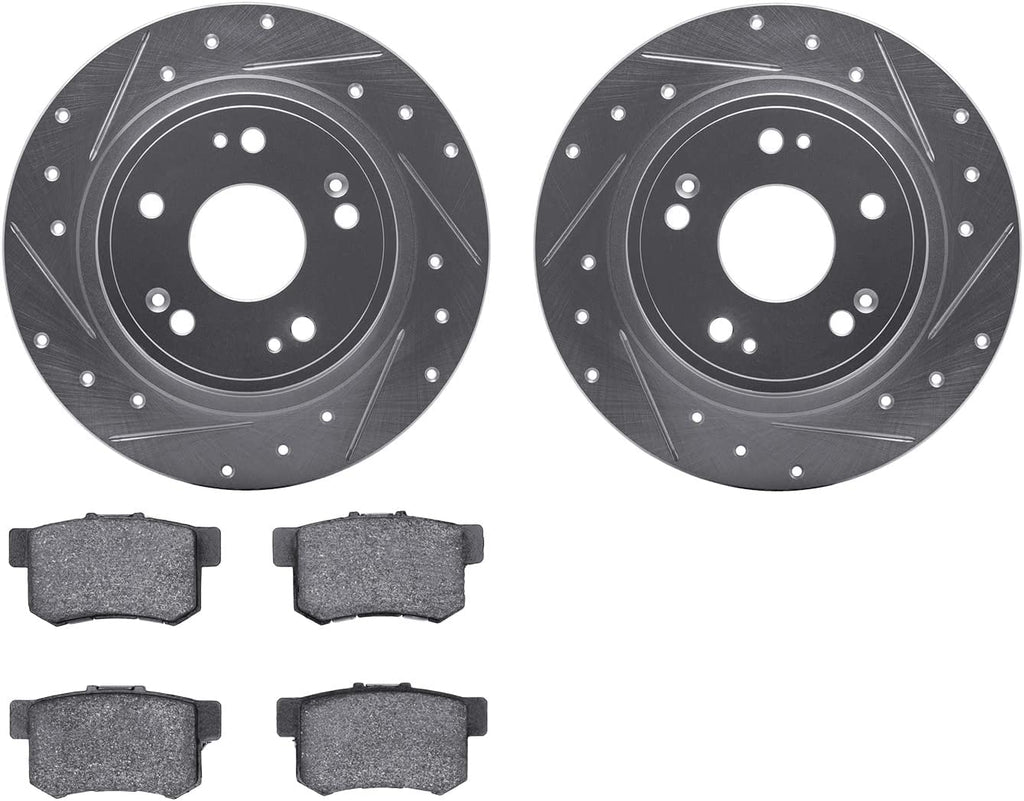Rear Brake Rotors-Drilled and Slotted-Silver with 5000 Advanced Brake Pads 7502-59035