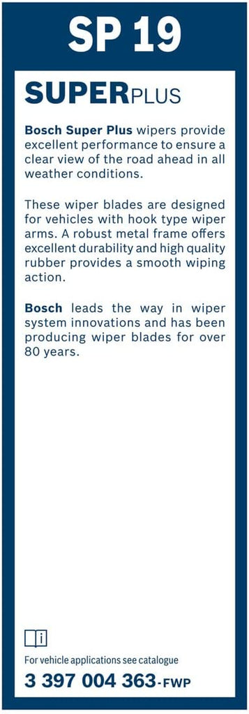 Bosch Wiper Blade Super plus SP19, Length: 475Mm − Single Front Wiper Blade