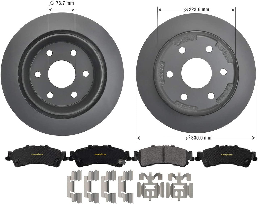 Rear Brake Rotors & Ceramic Pads Kit for GMC & Chevy Trucks Goodyear PRK47694R