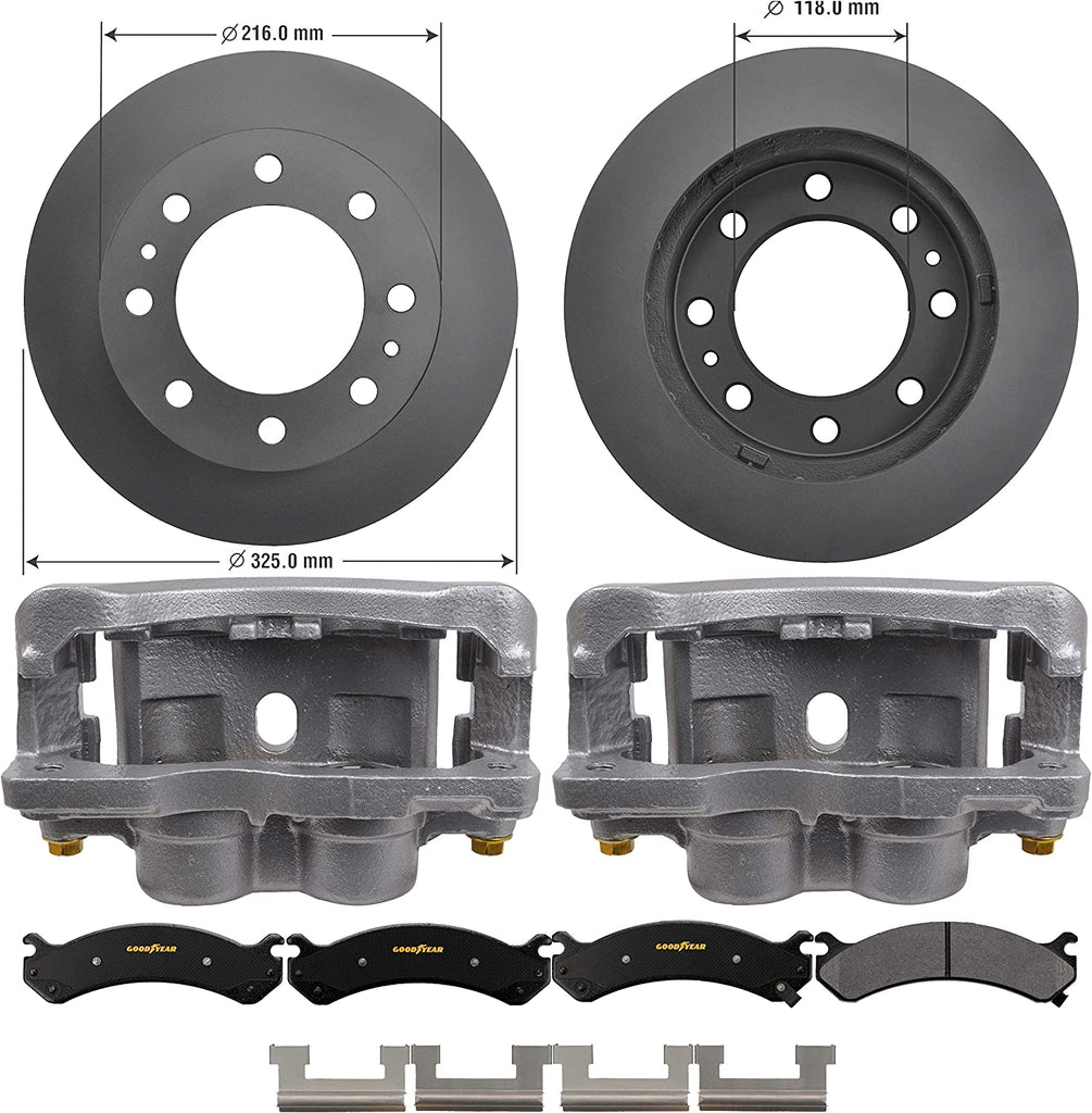 Front Brake Kit Calipers Rotors Ceramic Pads for Chevy GMC Hummer &More Goodyear