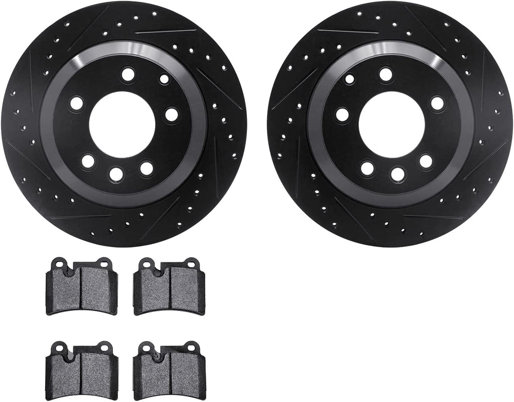 Rear Brake Rotors-Drilled and Slotted-Black with 5000 Advanced Brake Pads 8502-74407