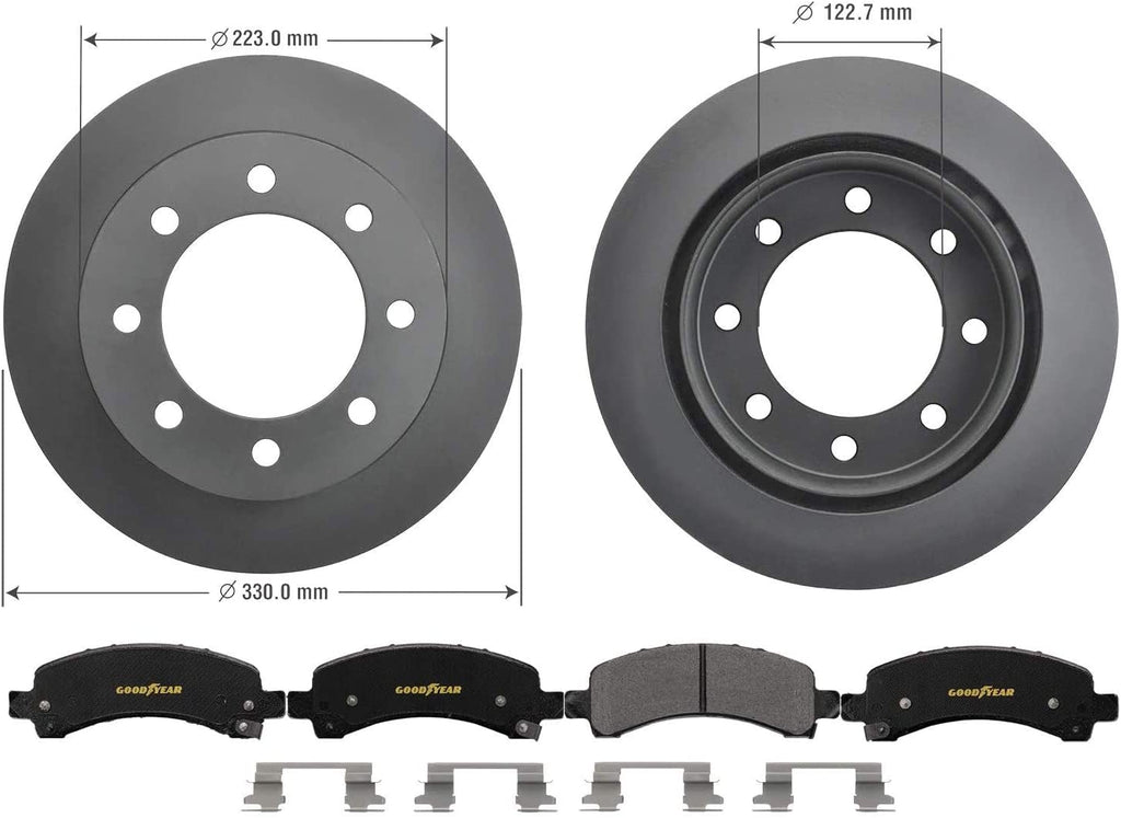 Vehicle Front Brake Bundle with Truck and SUV Carbon Ceramic Rear Disc Brake Pads Set and Premium Antiox Coated Rear Brake Rotors