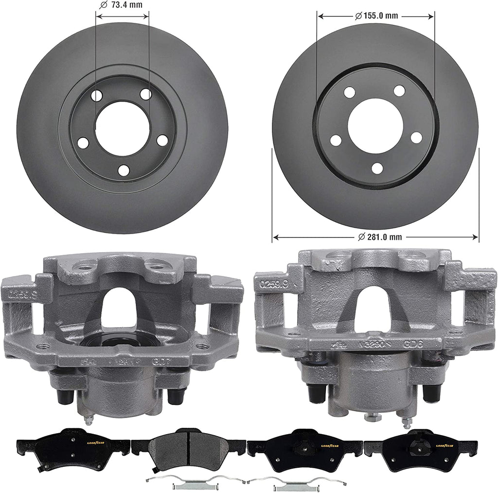 Front Brake Kit Calipers Rotors Ceramic Pads for 01-07 Chrysler Dodge Mini Van